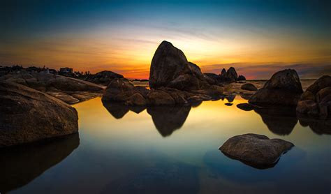 Sea Stones Sunset Wallpaper Hd Nature 4k Wallpapers Images Photos
