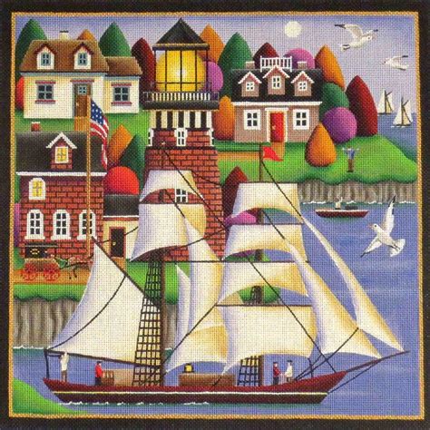 Needlepointus Morning In The Harbor Hand Painted Needlepoint Canvas