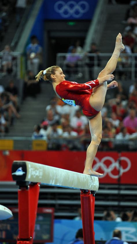Alicia Sacramone At Beijing Olympics 2008 Performing Vault Gymnastics