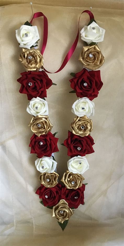 Asian Indian Bollywood Artificial Flowers Wedding Garlands Red Ivory Gold Home Furniture And Diy