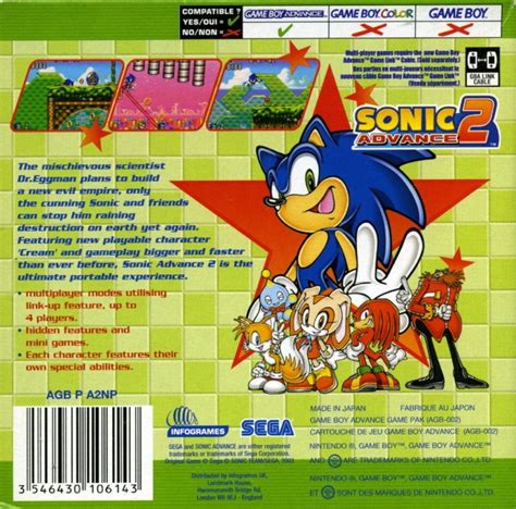 Sonic Advance 2 2002 Game Boy Advance Box Cover Art Mobygames