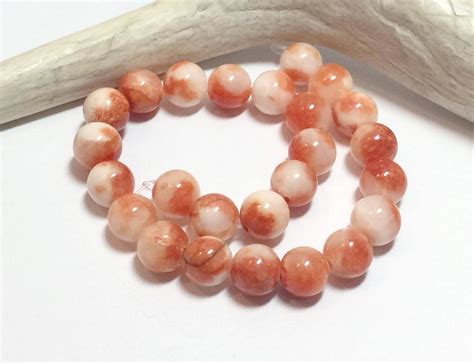 Natural Persian Jade Mm Orange Luster Round Beads Dyed Etsy