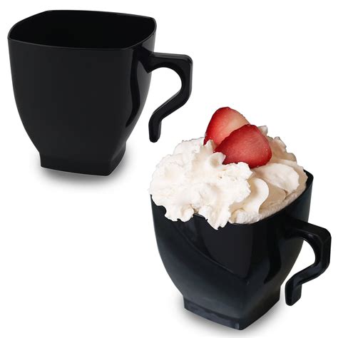 Black Plastic Mini Espresso Cups 2oz Square Mugs With Handle