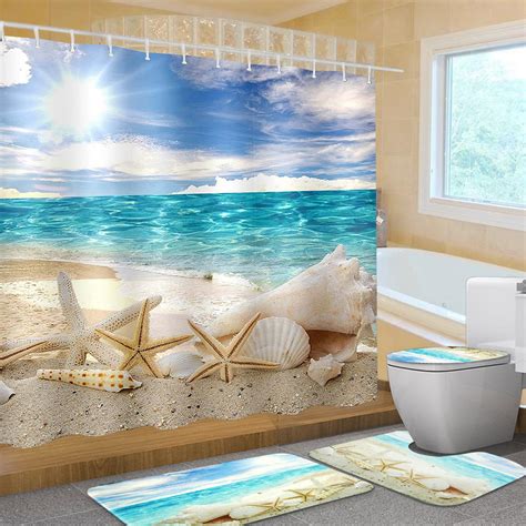 16pcs Hotel Bathroom Sets Beach Polyester Bathroom Shower Curtain 3