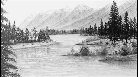 Landscape Drawing By Pencil Pencil Drawing Waterfall Lake View Drawing Scenery Drawing