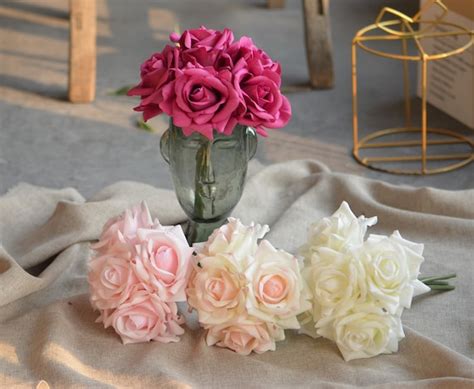 5 Stems Real Touch Rose Bouquet Artificial Roses Arrangement Etsy