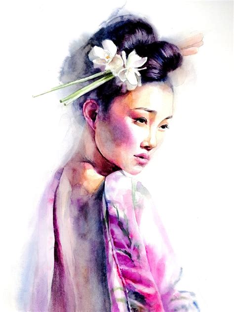Original Watercolor Sensual Geisha Figure Drawing Hand Drawn Etsy