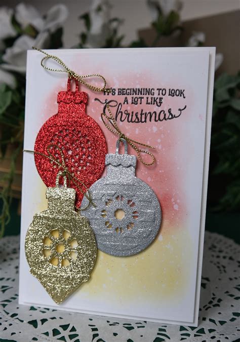 Create A Glitter Vintage Ornaments Christmas Card Spellbinders