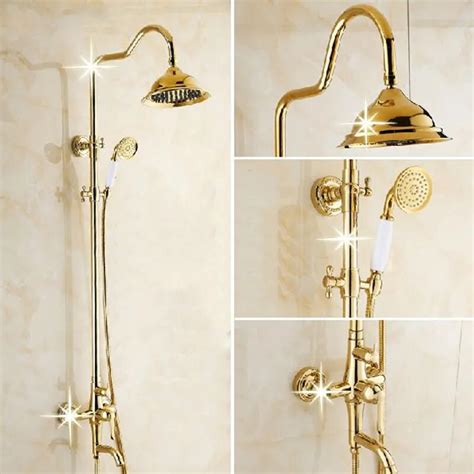 Buy Modern Gold Bathroom Rainfall Shower Faucet Set Luxury Mixer Taps With Hand