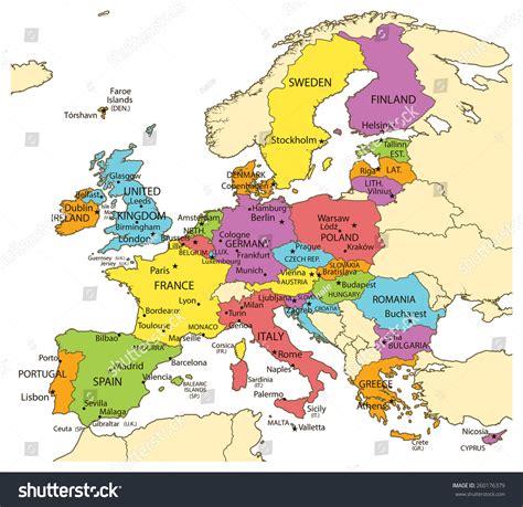 Vector Illustration Europe Union Map Countries Stock Vector Royalty