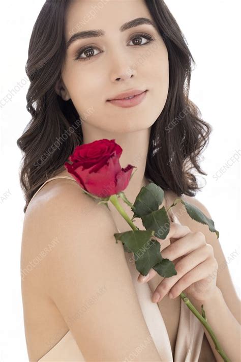 Woman Holding Red Rose Stock Image F0222220 Science Photo Library