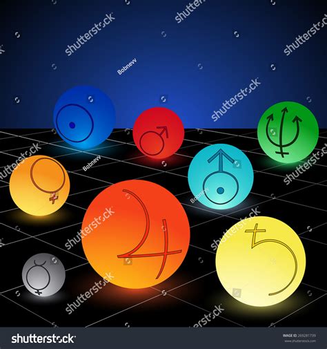 Planet Solar System Symbols Colored Vector Stock Vector