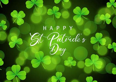 Free Vector St Patricks Day Background With Shamrock On Bokeh Lights