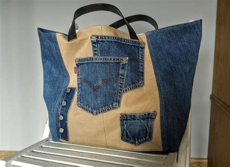 Recycled Denim Bag Crossbody Handmade Big Bag In Upcycling Style Levis