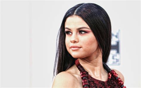 Download Wallpapers Selena Gomez Portrait American Singer Red Dress