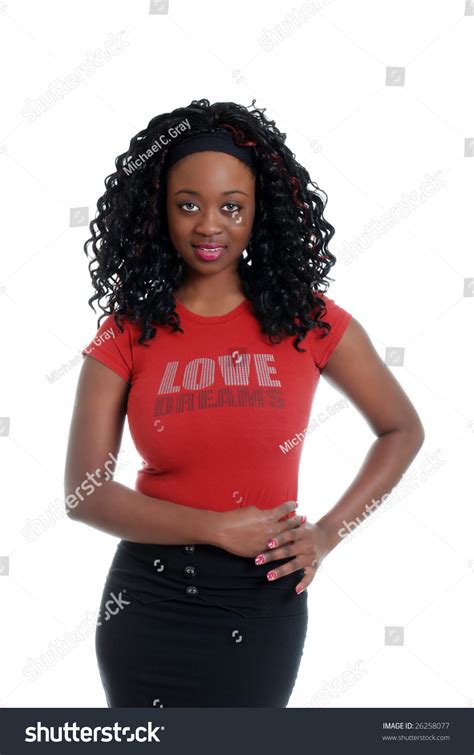 Young Jamaican Woman Red Shirt Black Stock Photo 26258077 Shutterstock