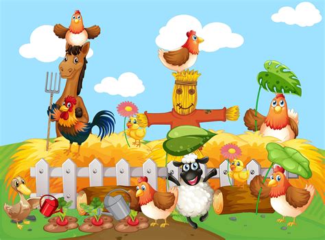 Farm Scene With Animal Farm Cartoon Style 1482174 Vector Art At Vecteezy