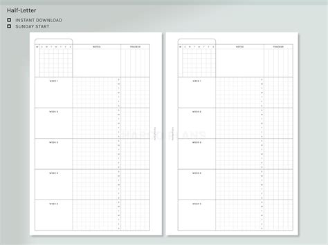 Monthly Planner Half Letter Printable Inserts Work Etsy