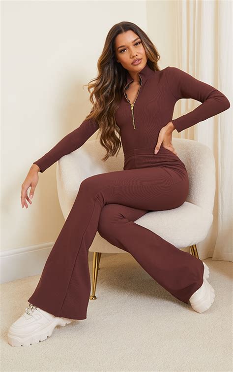 Chocolate Brown Bandage High Waist Flared Trousers Prettylittlething Il