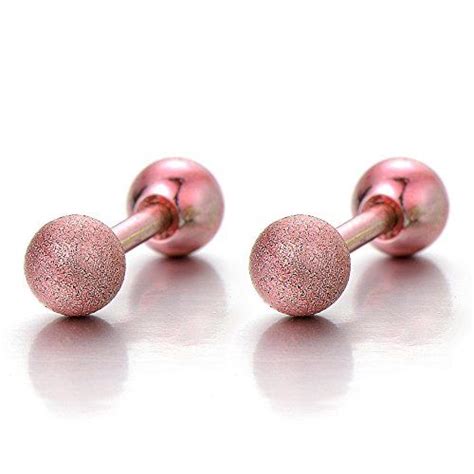 Pcs MM Pink Barbell Ball Screw Stud Earrings For Women Girls Stainless Steel Cheater Fake Ear