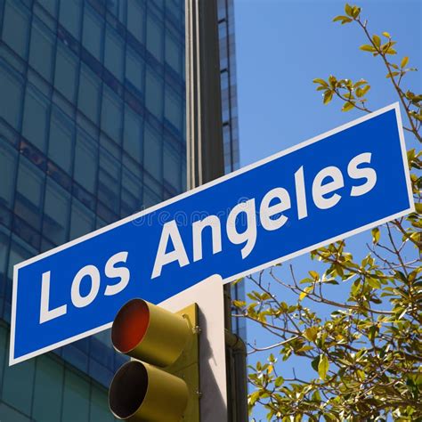 La Los Angeles Sign In Redlight Photo Mount On Downtown Stock Image
