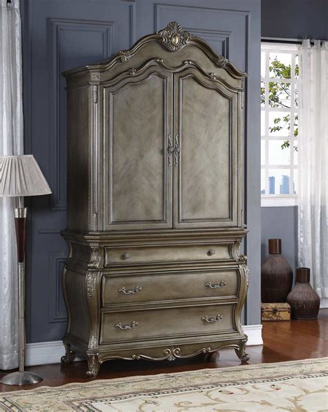 Roma French Bombe 3-drawer Armoire Antique Silver
