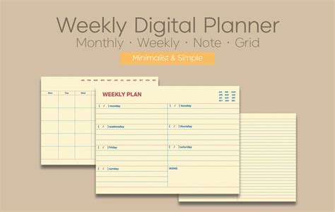 Digital Weekly Planner Template Simple Weekly Planner Etsy