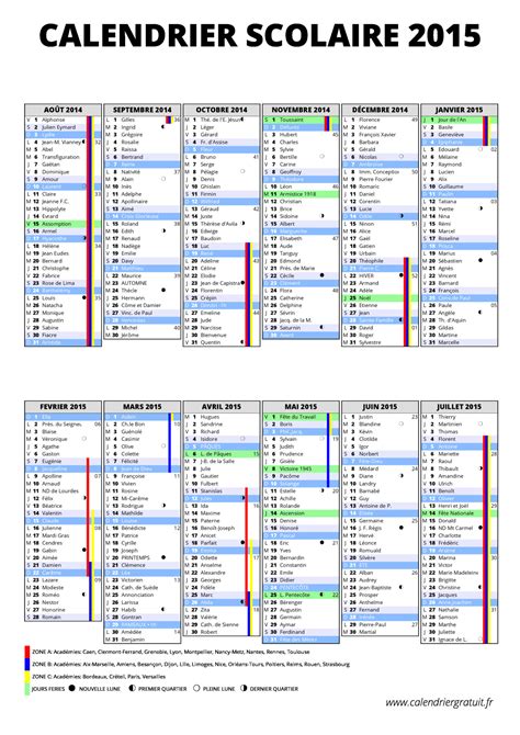 Calendrier Scolaire 2014 2015 à Imprimer