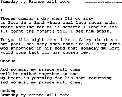 country southern and bluegrass gospel song someday my prince will come lyrics