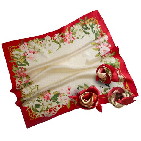 Together Red Silk Scarf With Flowers Mont Kiji