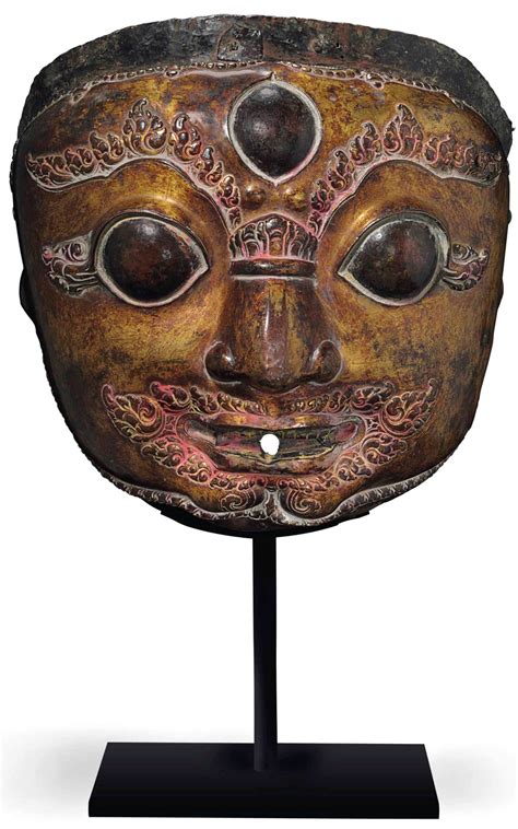 Global Nepali Museum A Gilt Copper Repousse Mask Of Bhairava Global