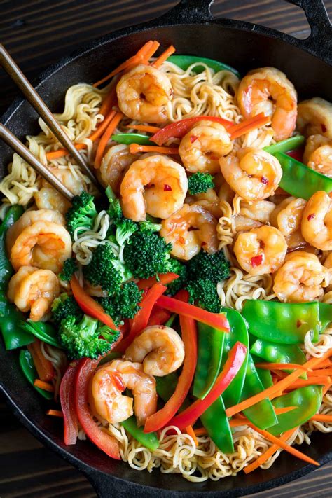 If more thickness is desired, slowly add cornstarch/water mix until desired consistency. Shrimp Stir Fry with Ramen Noodles - Peas And Crayons