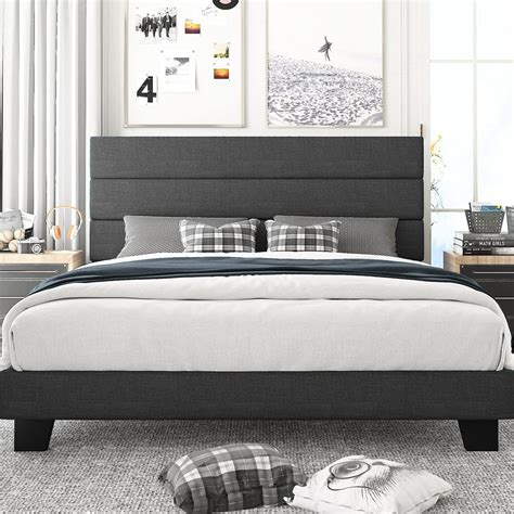 Amolife King Size Fabric Upholstered Platform Bed Frame With Headboard