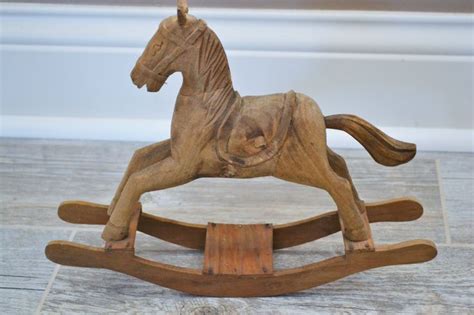 Vintage Hand Carved Wooden Rocking Horse Wooden Horse Etsy Wooden