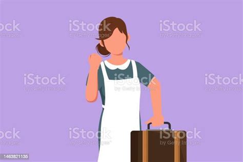 Cartoon Flat Style Drawing Maid In Hotel Holding Suitcase With