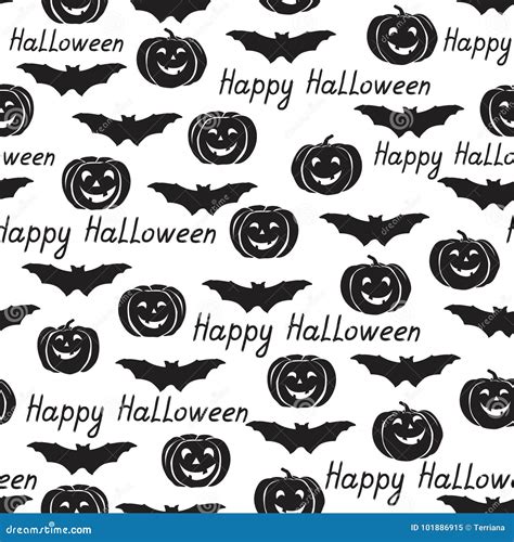 Halloween Seamless Pattern Holiday Background With Bat Pumpkin Stock