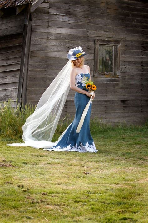 V neck mermaid lace wedding gowns. Denim and Lace Rustic Country Wedding Dress Sample Sale ...