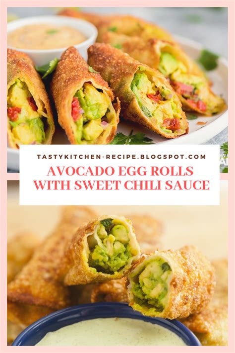 To make the cilantro dipping sauce, combine cilantro, sour cream, jalapeno, mayonnaise, garlic and lime juice in the bowl of a food processor; AVOCADO EGG ROLLS WITH SWEET CHILI SAUCE - Tasty Kitchen ...