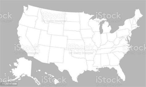 Verenigde Staten Van Amerika Blanco Kaart Met Staten Geïsoleerd Op Een