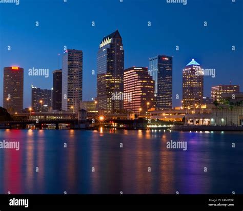 Downtown Tampa Skyline From Across The River In The Evening Stock Photo