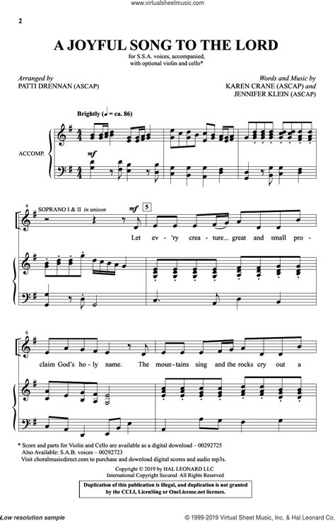 A Joyful Song To The Lord Arr Patti Drennan Sheet Music For Choir Ssa Soprano Alto
