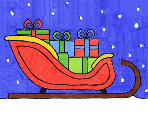 Easy How To Draw Santas Sleigh Tutorial And Coloring Page Jinzzy