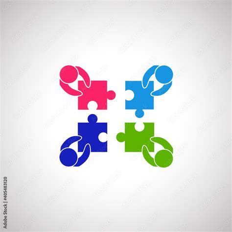 Teamwork People With Puzzle Pieces Top View Teamwork People Vector For