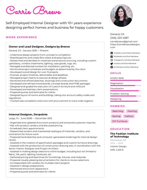 Interior Designer Resume Example And Writing Tips For 2021