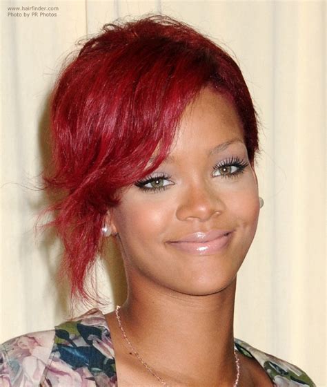 Rihanna With Short Cherry Color Or Red Hair