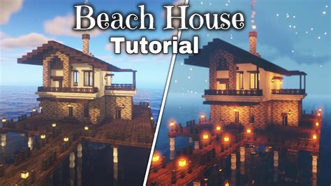 How To Build Beach House In Minecraft Tutorial Youtube