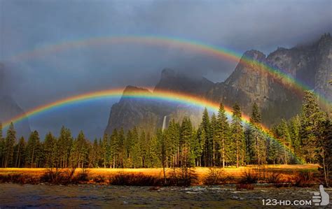 Two Beautiful Rainbows Nature Rainbow Waterfall