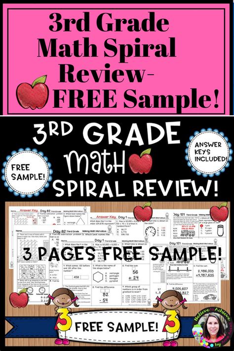 3rd Grade Math Spiral Review For Morning Samplefree Tpt Featured