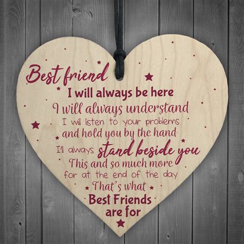 Best Friend T Friendship Plaque Wooden Heart Birthday Thank You Keepsake Poem 5060585005888
