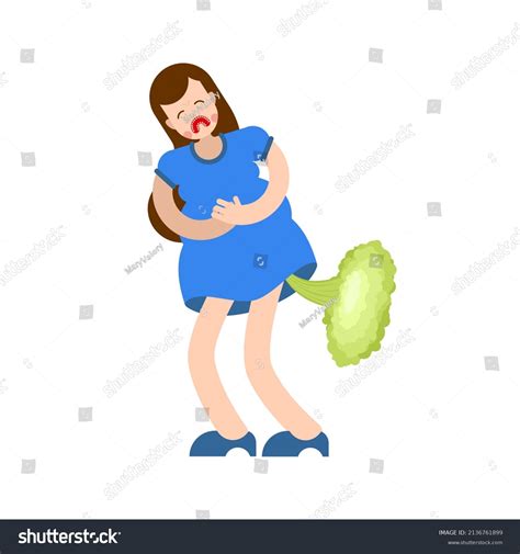 Woman Fart Sick Stomach Female Farting Stock Illustration 2136761899